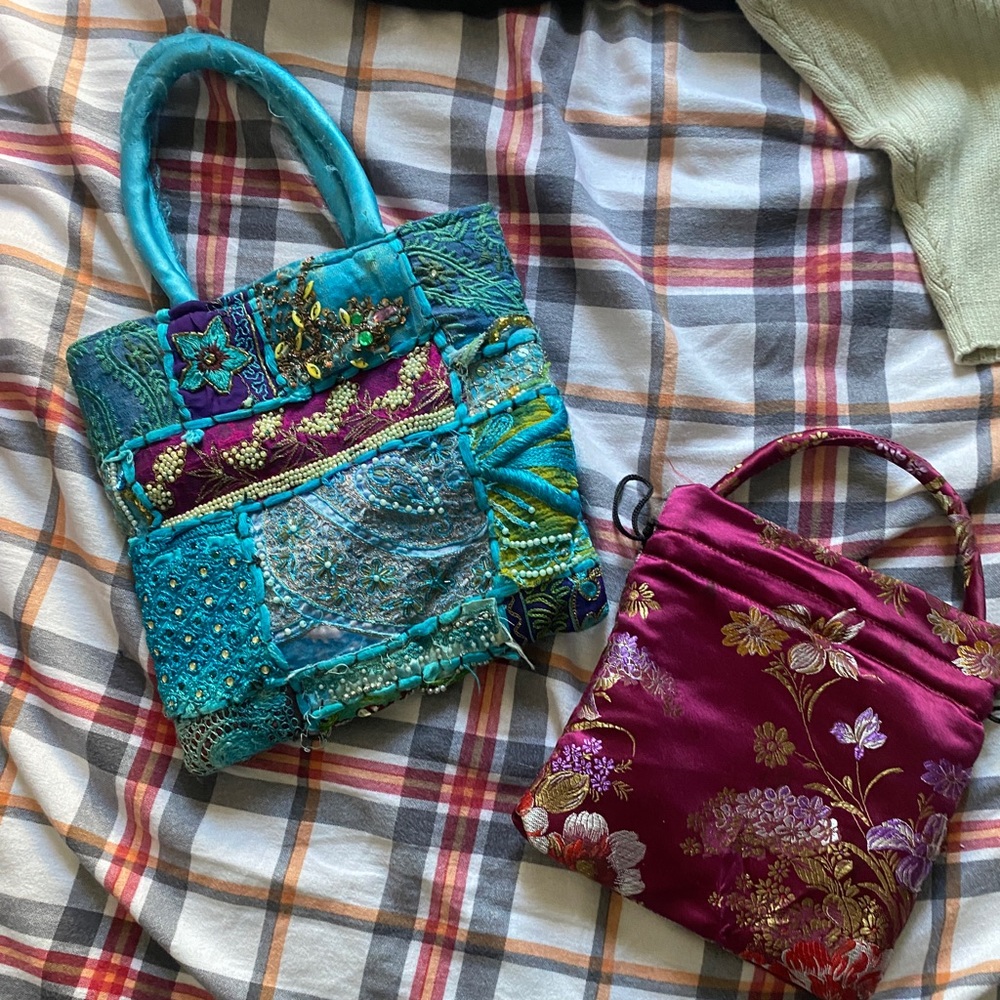 2 satin hand bags